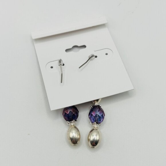 Lori’s Gifts Purple Faceted Bead Drop Earrings Silver Tone Dangle Sensitive Ears - Picture 4 of 4